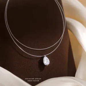 S925 zilver druppel hanger ketting transparante vislijn minimalistische sieraden