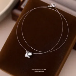 S925 zilveren transparante vislijn vlinder halsketting schattige modieuze dames sieraden