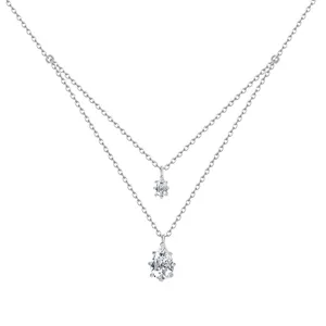 S925 Sterling Silver Double Layer Teardrop Necklace Elegant Fashion Jewelry for Women 2024
