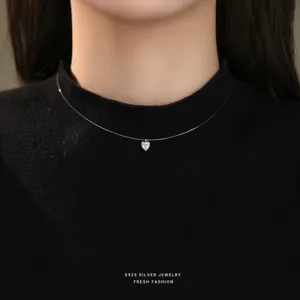 Exquisite 925 zilveren hart zirkonia onzichtbare vislijn ketting voor stijlvolle vrouwen.