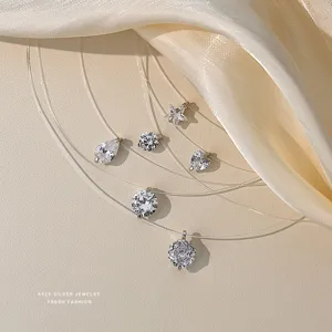 925 Sterling Zilver Onzichtbare Vislijn Ketting Voor Vrouwen Elegante Zirconia Hanger Minimalistische Choker Zeemeermin Tranen Sieraden