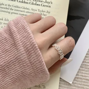 S925 sterling zilveren holle bloem ring voor vrouwen, delicate minimalistische stijl sieraden.