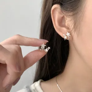 S925 Silver Star Pearl Earrings Korean INS Style Chic Trendy Minimalist Stud Jewelry