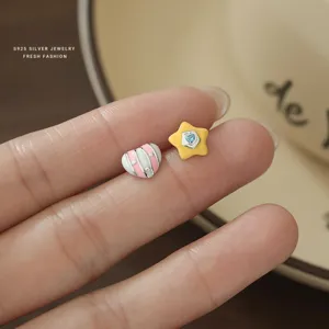 925 silber süße herz und stern ohrringe, bunte dopamin mode schmuck für frauen und mädchen.