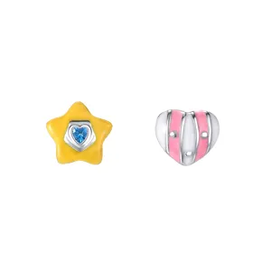 925 Silber Dopamin Bunte Herz Und Stern Ohrstecker Süß Trendiger Damen Schmuck Geschenk