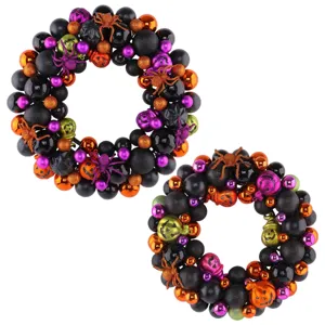 Halloween decorative wreath with electroplated balls and cute spiders for festive door hanging.