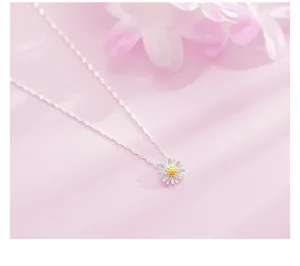 Collana con ciondolo margherita in argento sterling S925, gioiello floreale fresco.