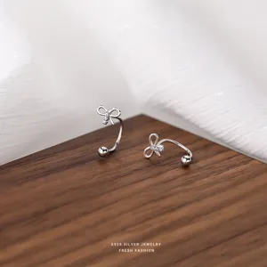 S925 silver bowknot stud earrings for women, exquisite minimalist screw earrings.