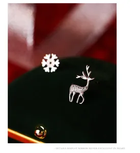 Orecchini di Natale con fiocco di neve e cervo in argento sterling 925 carino