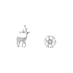 Bellissimi orecchini fiocco di neve cervo argento 925 natale asimmetrico gioielli