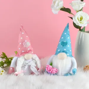 Gnomo Rudolph Sin Rostro Luminoso Adorno de Escritorio Día de la Madre Rosa Azul Corazón Decoración Muñeca de Peluche Regalo Para Mamá