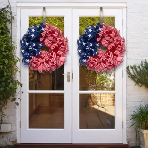 Independence Day American Flag Wreath Front Door Hanging Fabric Patriotic Home Decor Prop