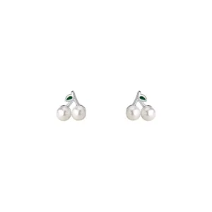 Echte Silber Kirschen Perlen Ohrstecker für Damen, süßer koreanischer Stil Trend Schmuck.