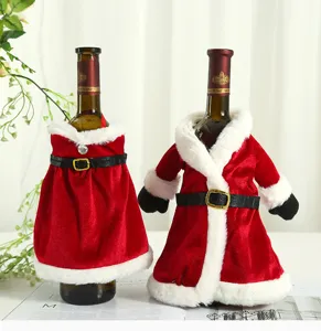 Weihnachten Samt Weinflaschen Abdeckung Set, süße Weihnachtsmann Kostüm Kleid für Party.