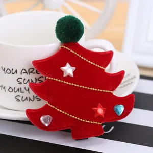 Pinza de pelo de arbol de navidad de terciopelo rojo horquilla bonita accesorios de fiesta