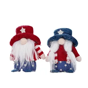 Patriotic American gnomes plush toys set, cute faceless doll table decor ornaments.