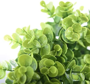 Artificial eucalyptus leaves garland close-up detail green plant wall home party decor