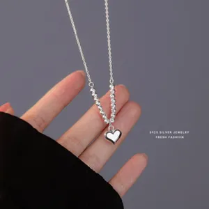 S925 zilveren hart hanger ketting met delicate kralenketting, elegante mode sieraden voor vrouwen.