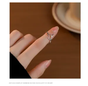 S925 sterling silver antler ring minimalist design open adjustable ring fashion gift detail