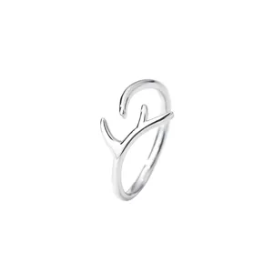 S925 Sterling Silver Deer Antler Open Ring Minimalist Fashion Women Jewelry Gift