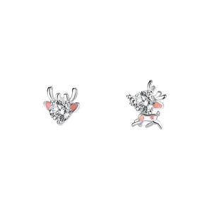 S999 Zilveren Zirkonia Geweih Oorknopjes Vrouwen Minimalistische Eland Sieraden