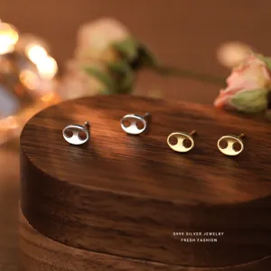S999 Pure Silver Pig Nose Stud Earrings For Women Cute Minimalist Anchor Link Earrings Electroplated Geometric Piercing Jewelry
