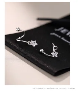 Detailaufnahme von S925 Silber Stern Zirkon Spiral Ohrringen mit exquisiter feiner Verarbeitung.