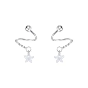 Silberner Stern Zirkonia Spirale Ohrringe, elegante süße hängende Schraubohrringe Damen.