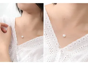 Transparente Angelsehne Perle Schlüsselbein Kette Detailansicht elegante Damenkette.