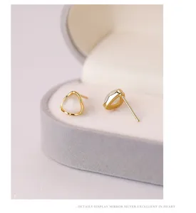 Boucles d'oreilles clous géométriques œil de chat argent sterling S925 luxe femme