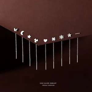 Fili per Orecchie con Nappa in Argento Fine S999 Orecchini a Catena Pendente Lunghi Minimalisti per Donna Moda Gioiello Elegante Regalo