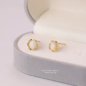 Boucles d'oreilles clous géométriques pierre œil de chat argent S925 mode minimaliste
