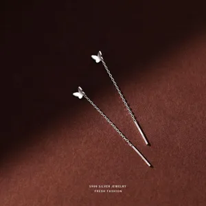 Orecchini a catena lunga con farfalla in argento sterling S999 gioielli minimalisti