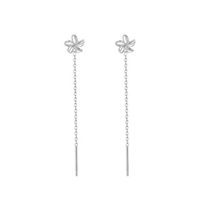 Orecchini pendenti lunghi con nappe a fiore in argento sterling S999 per le donne