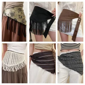 Cadena de Cintura de Bufanda con Estampado de Triángulo Bohemio Vintage para Mujer Cinturón de Borla Paisley Accesorio de Joyería