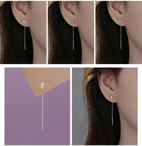 S999 Sterling Zilveren Letter Oorringen Minimalistische Lange Ketting Oorsteker Vrouwen