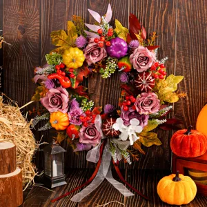 Bauernhaus Erntedankfest Rose Kürbis Kranz Herbst Thanksgiving Tür Hängen Girlande Dekoration Für Garten Haus