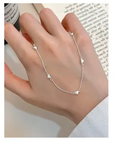 Dainty silver heart chain anklet bracelet minimalist sweet aesthetic jewelry piece for women