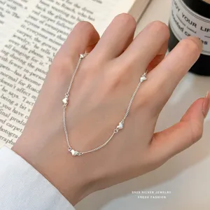 S925 sterling silver heart anklet for women, sweet simple delicate foot jewelry for daily wear.