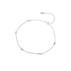 Dainty 925 sterling silver anklet featuring cute heart charms and adjustable chain.