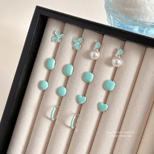 S925 Sterling Silver Mint Green Enamel Heart Flower Stud Earrings For Women Sweet Small Jewelry Accessories