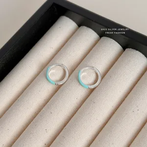 S925 Sterling Silver Mint Enamel Small Hoop Earrings Minimalist Daily Fashion Jewelry