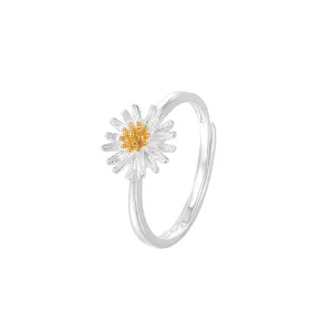 S925 Silber Gänseblümchen Blume offener Ring frischer Stil minimalistischer Schmuck