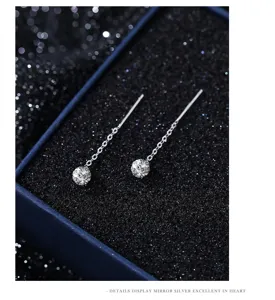S999 Sterling Silver Zircon Tassel Earrings Elegant Long Chain Drop Jewelry for Women
