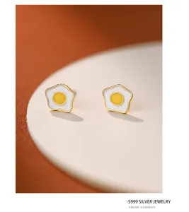 Süsses Spiegelei Silber Ohrringe, minimalistische Alltags Mode Schmuck Geschenke Damen.