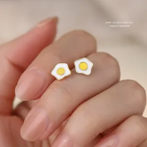 Süße Spiegelei Ohrstecker Für Damen S999 Sterlingsilber Kawaii Gebratenes Ei Emaille Ohrringe Frischer Modischer Alltagsschmuck