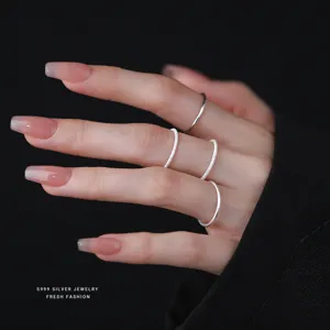 S999 massief zilver minimalisten gefrote eenvoudige ring voor vrouwen, mode sieraden.