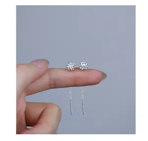 S999 Sterling Silver Starry Zircon Tassels Earrings Minimalist Elegant Women Jewelry