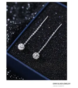 S999 sterling silver zircon tassel earrings, elegant long chain drop earrings for women.