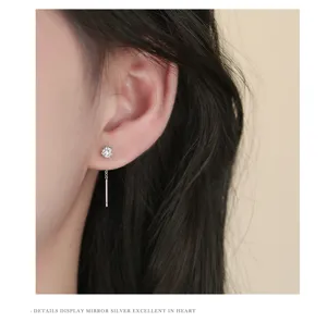 S999 sterling silver zircon tassel ear line minimalist elegant earrings for women daily wear